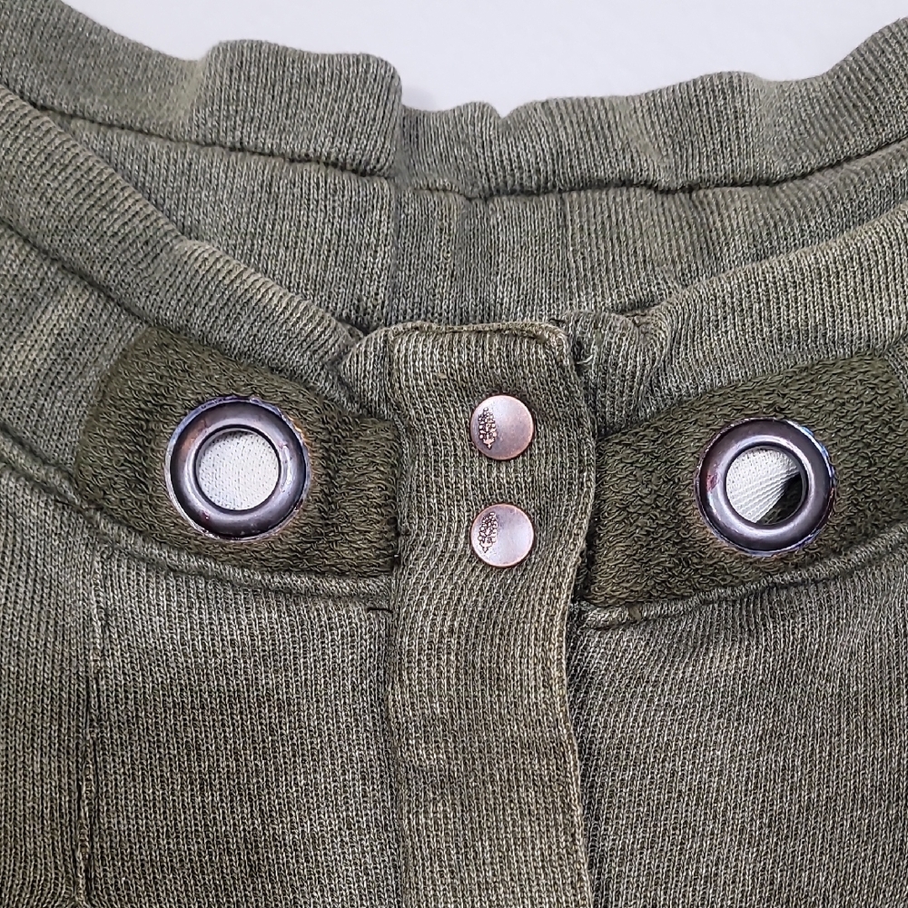 Free People Half Court Wide Leg Pants Size L Olive Green Pockets Boho Elastic - Picture 7 of 16